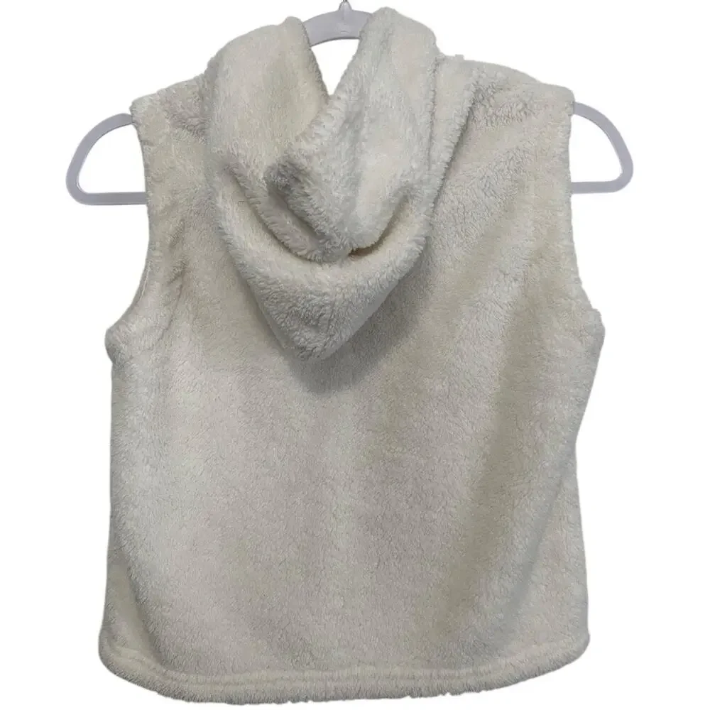 Gymboree Fleece Hoodie Vest Girls L 10-12 White Lined Front Zip Up Open Pockets